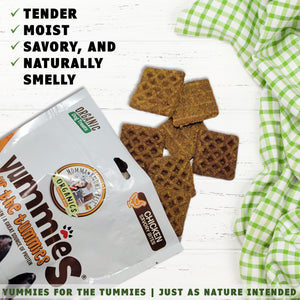 A bag of natural dog chicken jerky treats Yummies for the Tummies by Momma Knows Best