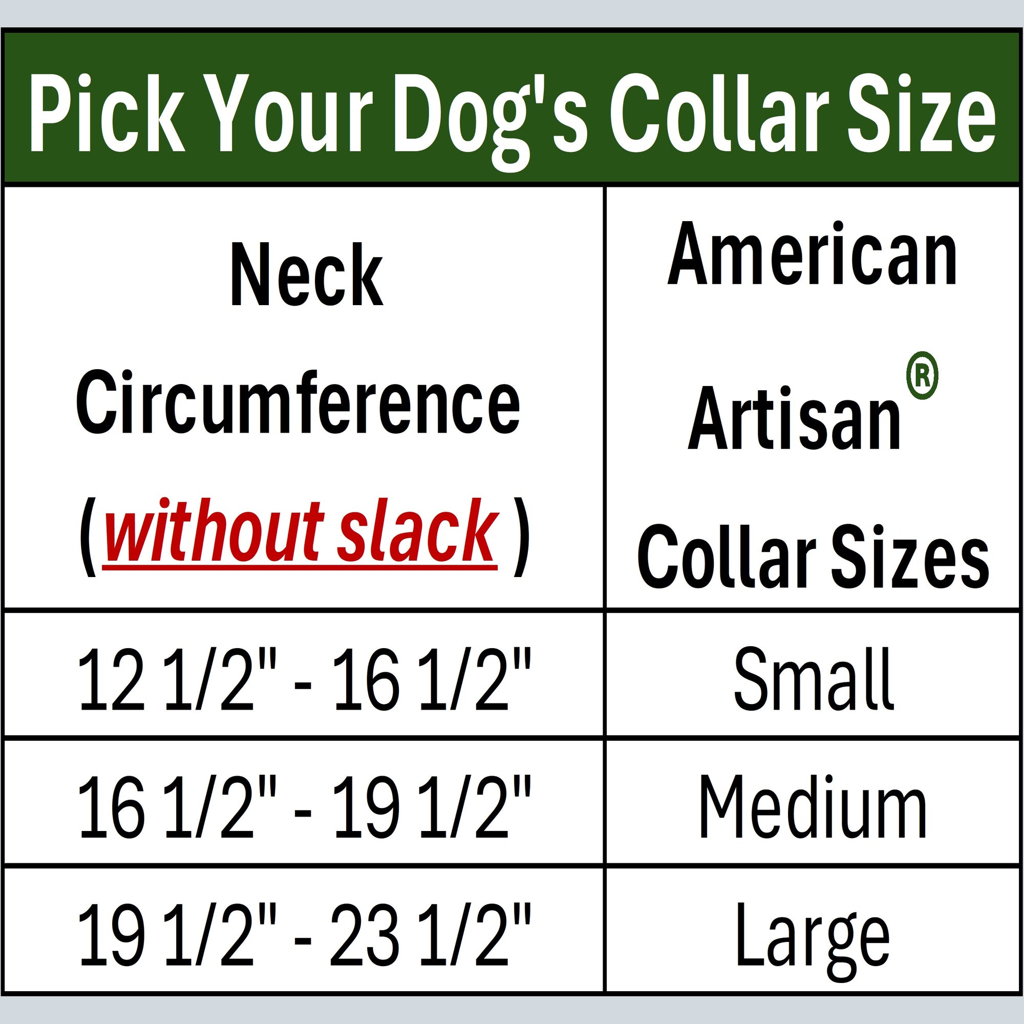 Dog collar size guide by toe beans