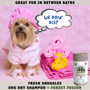 Dog ready for dry dog shampoo by Toe beans 2