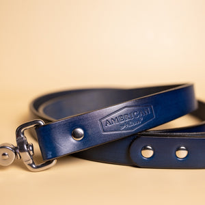 blue leather dog leash by American Artisan 