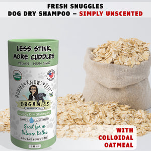 USDA organic oats dry pet shampoo for dogs by Momma Knows Best