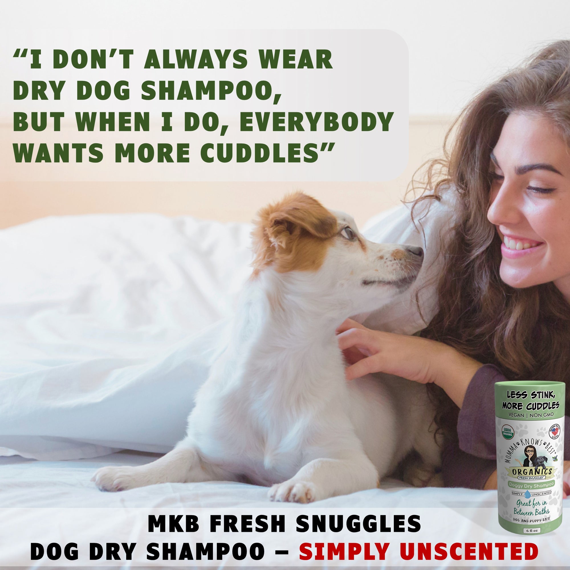 Unscented organic Waterless Dog Shampoo by Momma Knows Best