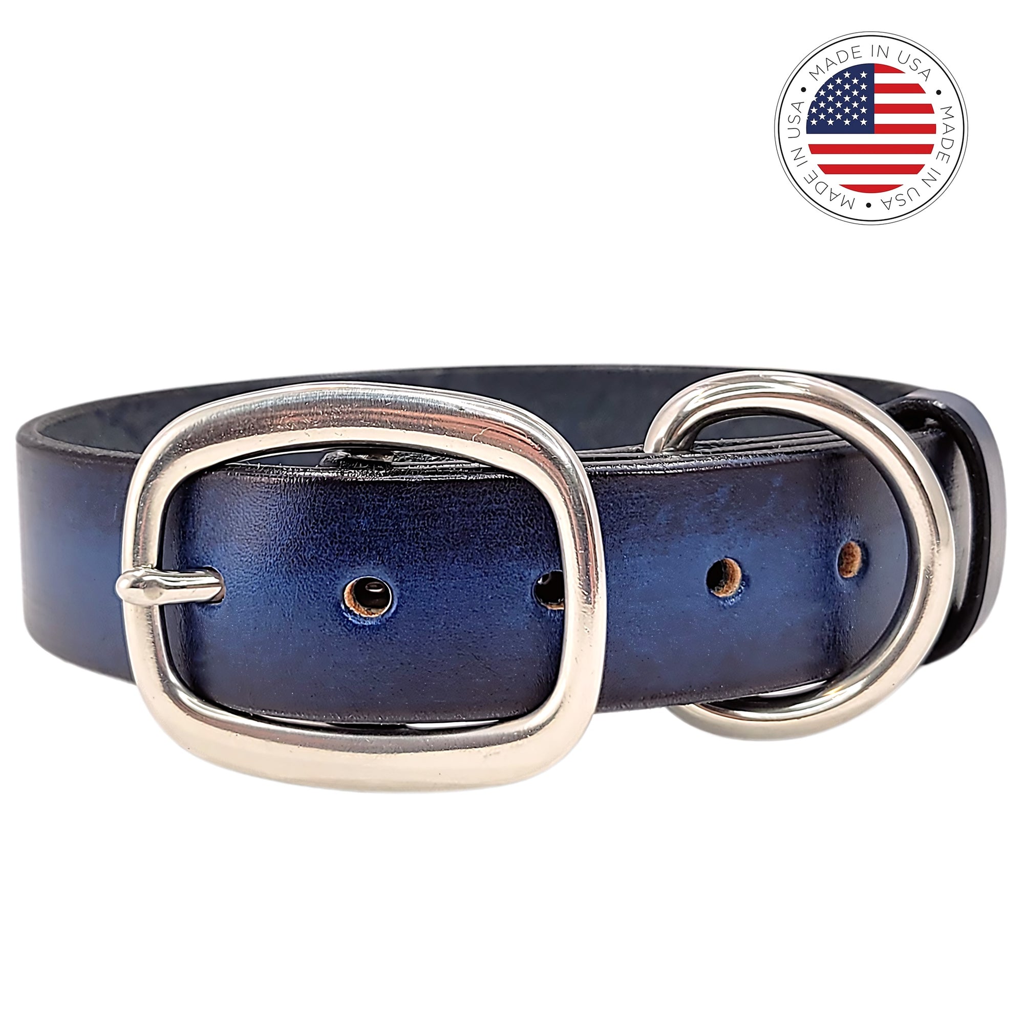 Leather dog collar blue by toe beans