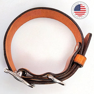 leather dog collar brown top view by toe beans