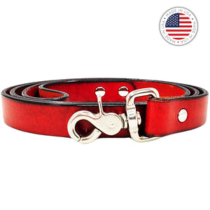 leather dog collar leash red by toe beans
