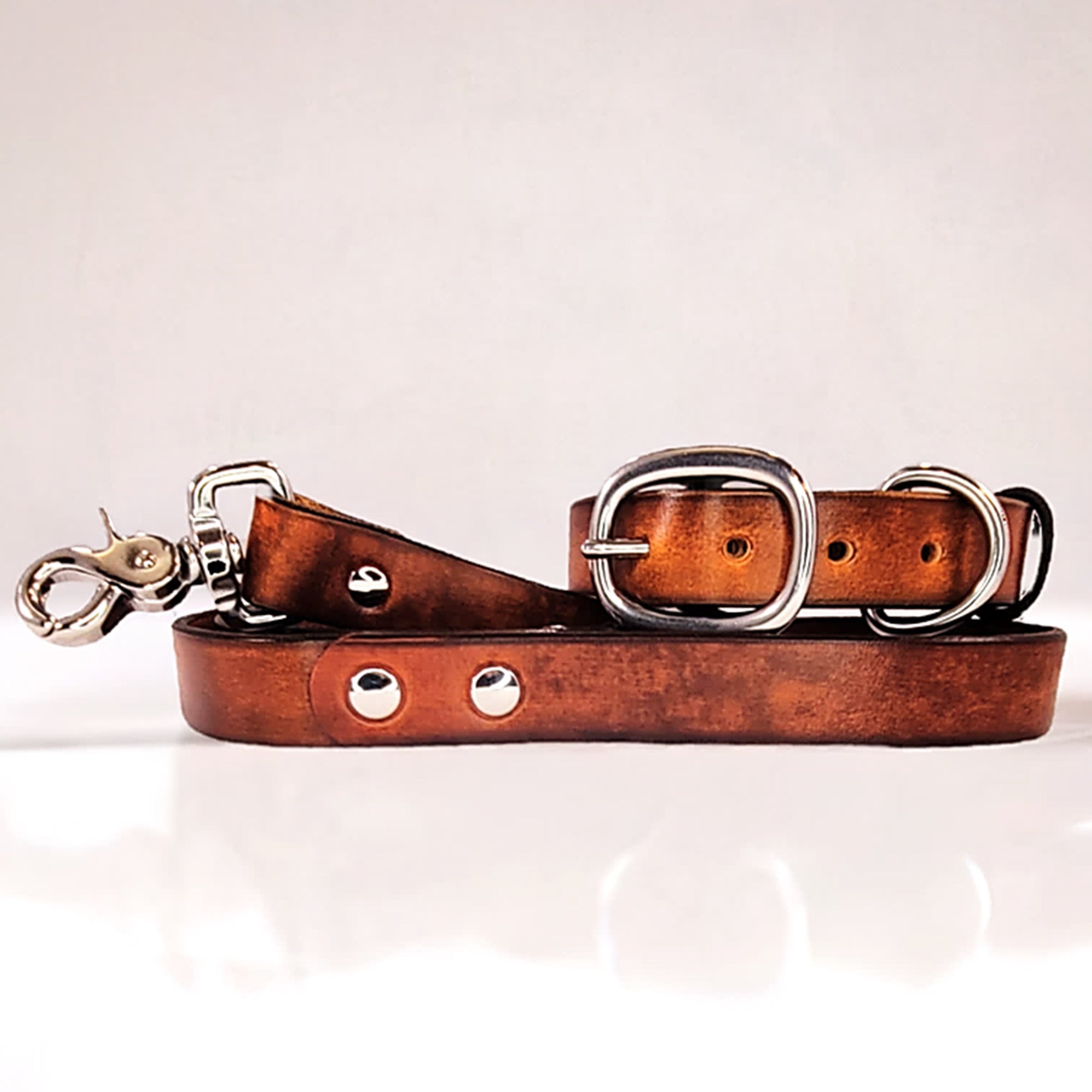 leather dog leash and collar brown by toe beans 2