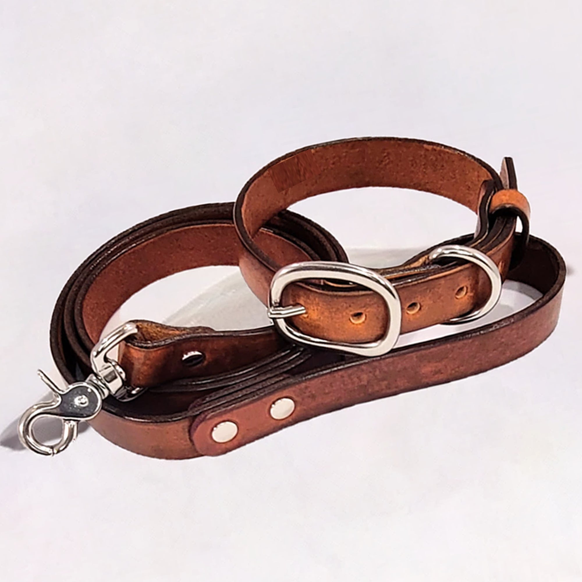 leather dog leash and collar brown by toe beans 3