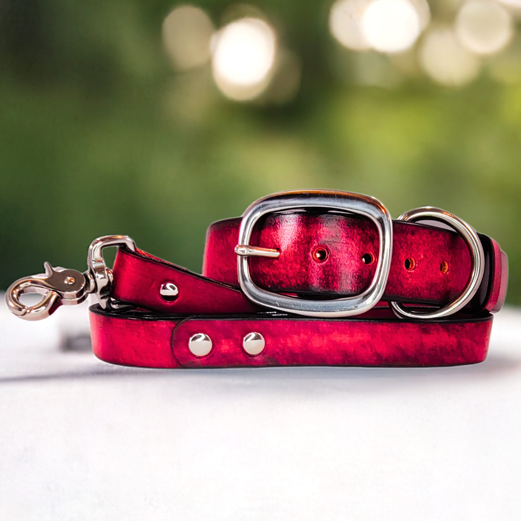 leather dog leash and collar red by toe beans 2