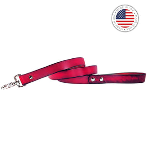 leather dog leash red by toe beans