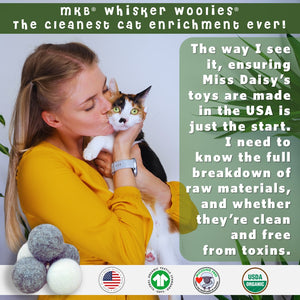 Organic felted wool cat toys whisker woolies by toe beans and Momma Knows Best